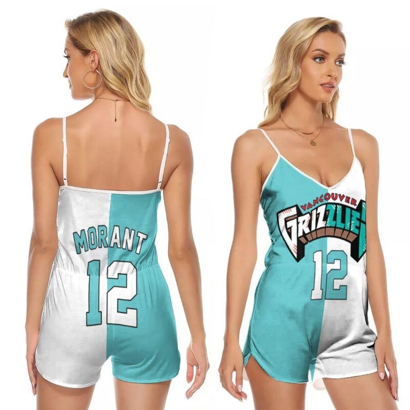 Memphis Grizzlies Ja Morant #12 NBA Great Player 2020 White Teal Gift For Grizzlies Fans V-neck Romper Jumpsuit RJ00239