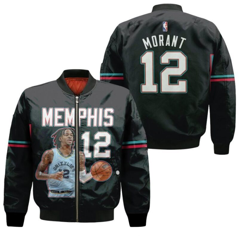 Memphis Grizzlies Ja Morant 12 NBA Team 2020 Black Jersey Gift For Memphis Fans Bomber Jacket BJ00118