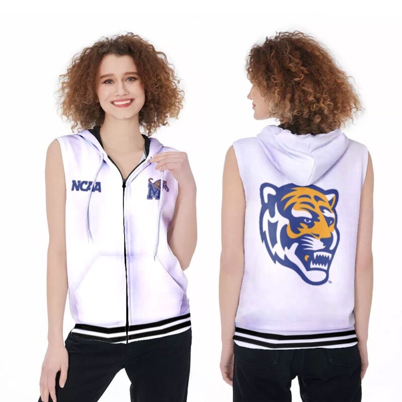 Memphis Tigers Ncaa Classic White With Mascot Logo Gift For Memphis Tigers Fans Zip Sleeveless Hoodie ZSH0447