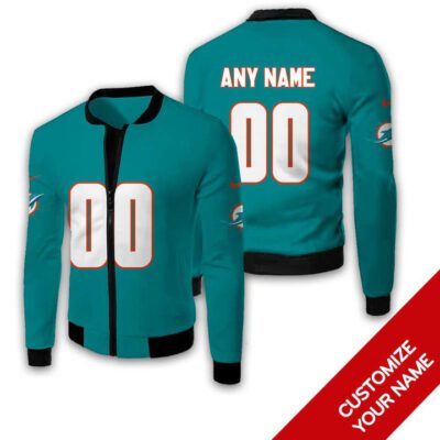 Miami Dolphins #00 Personalized Aqua Jersey Style Gift With Custom Number Name For Dolphins Fans Fleece Bomber Jacket