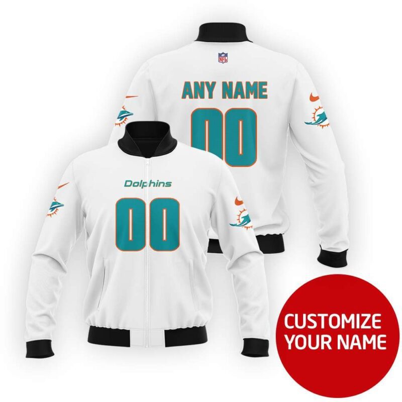 Miami Dolphins #00 Personalized White Jersey Style Gift With Custom Number Name For Dolphins Fans Bomber Jacket BJ00091