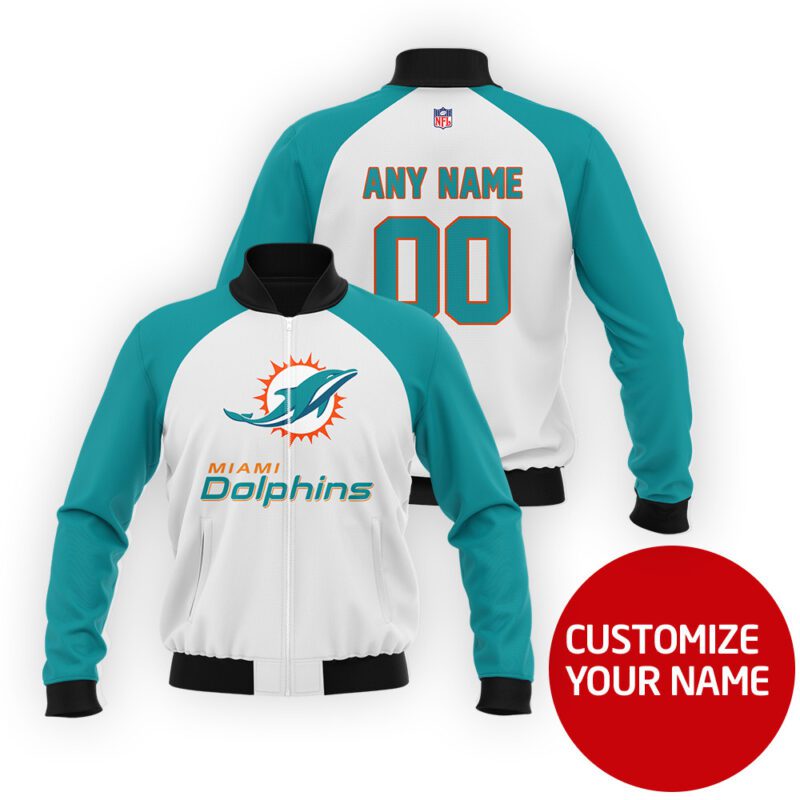 Miami Dolphins #00 Personalized White Jersey Style Gift With Custom Number Name For Dolphins Fans Bomber Jacket BJ03881