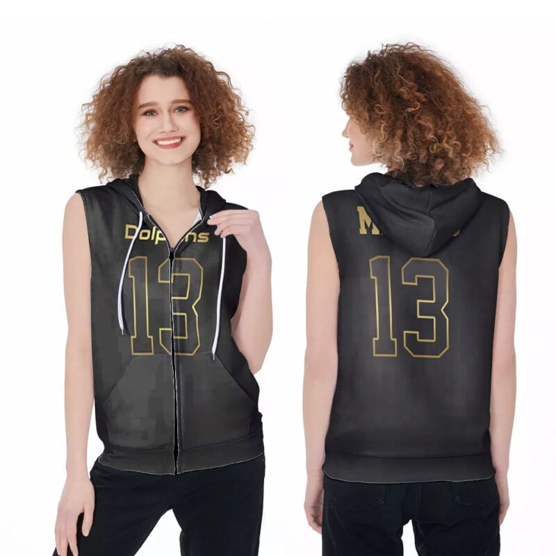 Miami Dolphins Dan Marino 13 NFL American Football Team Black Golden Edition Jersey Style Gift For Dolphins Fans Zip Sleeveless Hoodie ZSH0674