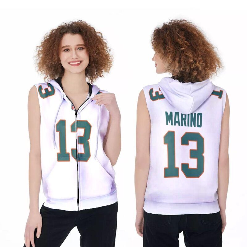 Miami Dolphins Dan Marino #13 NFL American Football White 2019 Alternate Game 3D Custom Gift For Dolphins Fans Zip Sleeveless Hoodie ZSH0327