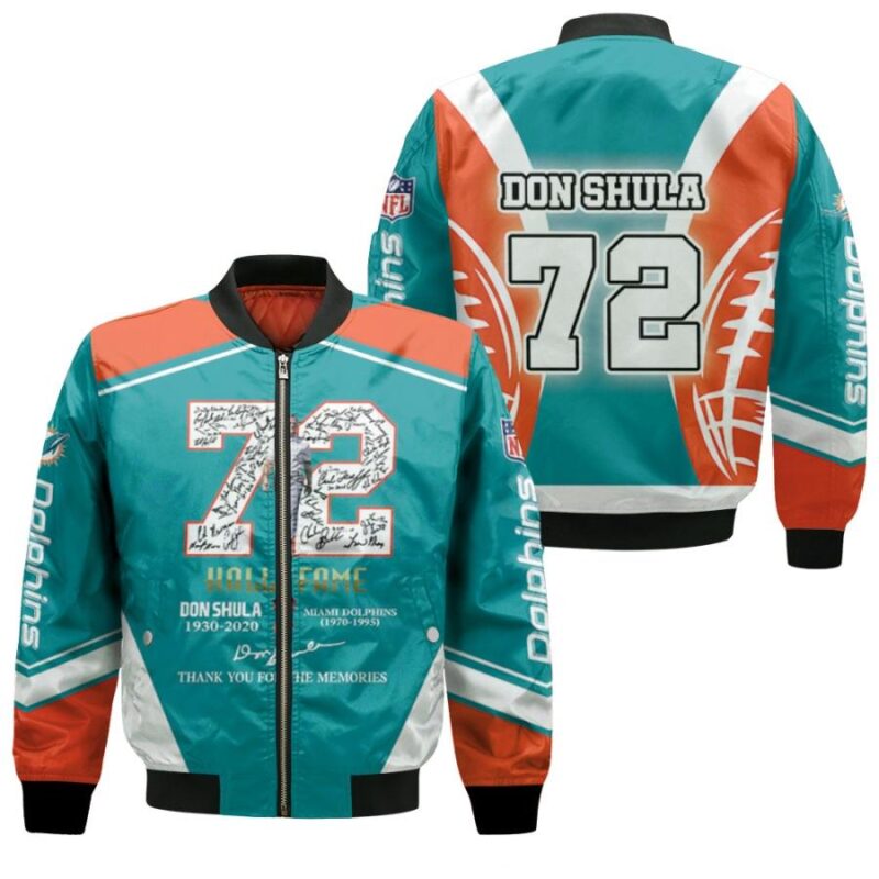 Miami Dolphins Don Shula 72 NFL Hall Of Fame Thank You For The Memories Gift For Dolphins Fans Bomber Jacket BJ00961