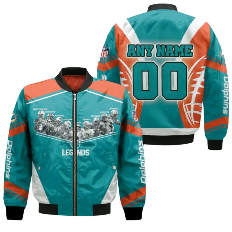 Miami Dolphins Legends Players Signed NFL Gift With Custom Name Number For Dolphins Fans Bomber Jacket BJ00968