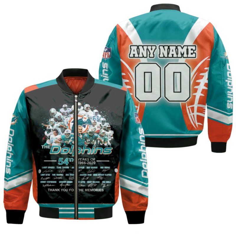 Miami Dolphins The Dolphins 54th Years Of 1966 2020 Thank You For The Memories Gift With Custom Name Number For Dolphins Fans Bomber Jacket BJ00985