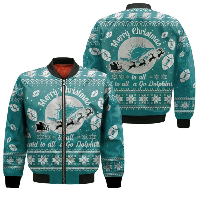 Miami Dolphins To All And To All A Go Dolphins Ugly Christmas Festive Gift For Miami Dolphins Fans Bomber Jacket BJ01048