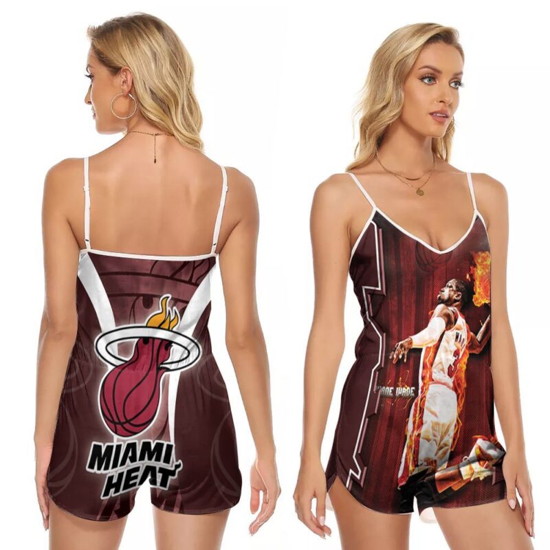 Miami Heat Dwyane Wade 3 Great Player NBA Basketball Fire Slam Dunk Art Gift For Heat Fans V-neck Romper Jumpsuit RJ00852