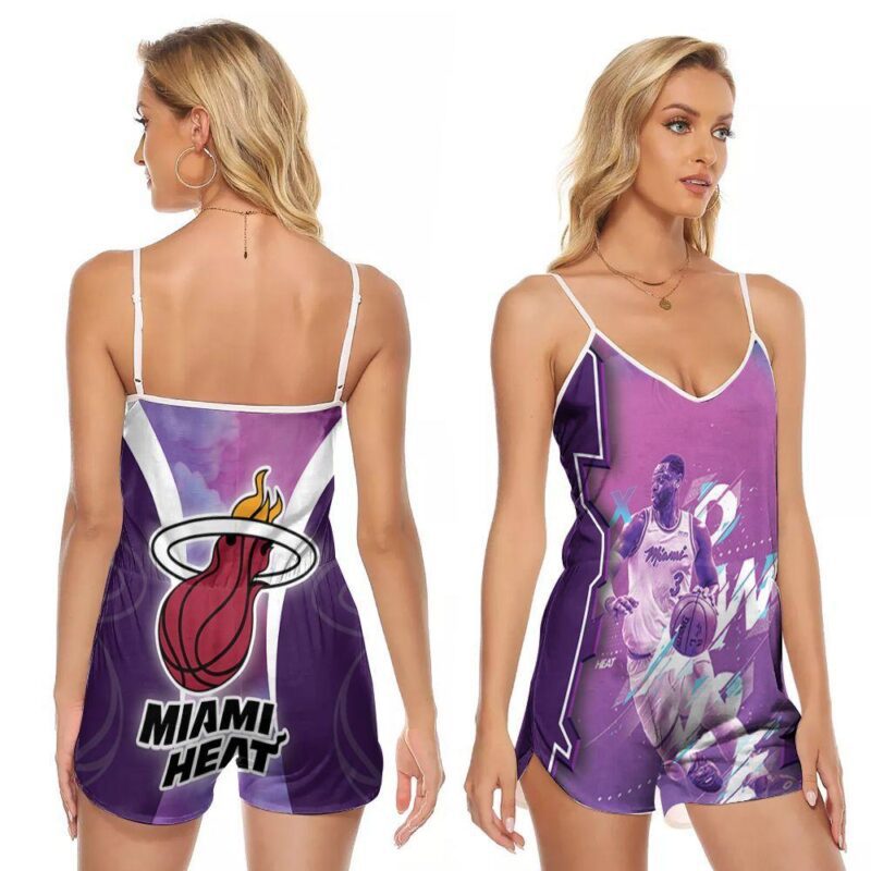 Miami Heat Dwyane Wade 3 NBA Basketball Legend Vice Background Gift For Heat Fans V-neck Romper Jumpsuit RJ01139