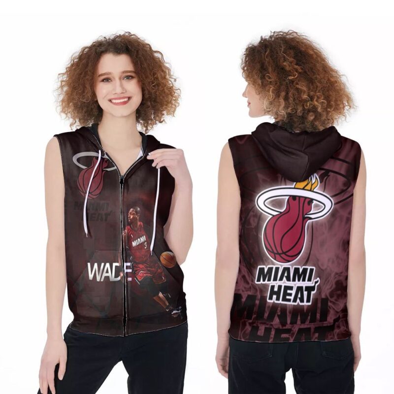 Miami Heat Dwyane Wade 3 NBA Great Legend Running Legend Player 3D Designed Allover Gift For Heat Fans Zip Sleeveless Hoodie ZSH0957