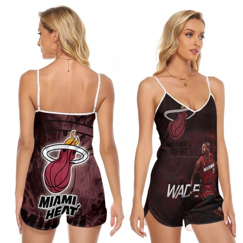 Miami Heat Dwyane Wade 3 NBA Great Legend Running Legend Player Gift For Heat Fans V-neck Romper Jumpsuit RJ00794