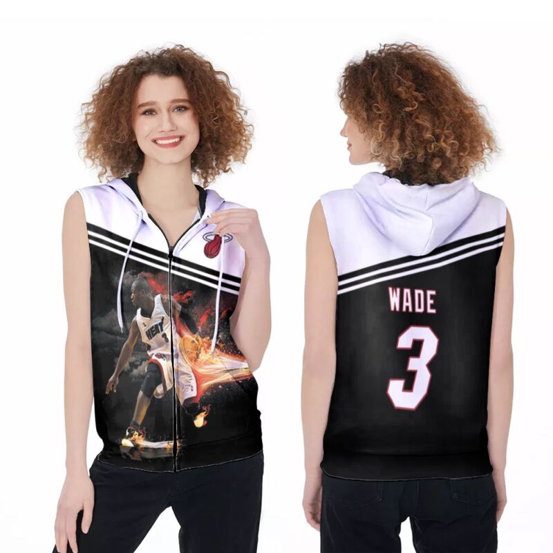 Miami Heat Dwyane Wade 3 NBA Legend Basketball Dribbling Skill Fire 3D Designed Allover Gift For Heat Fans Zip Sleeveless Hoodie ZSH0733