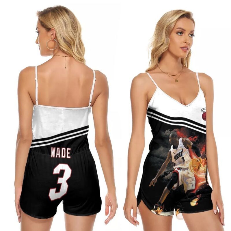 Miami Heat Dwyane Wade 3 NBA Legend Basketball Dribbling Skill Fire Gift For Heat Fans V-neck Romper Jumpsuit RJ00922