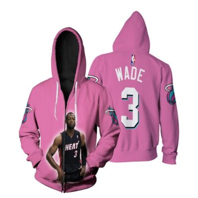 Miami Heat Dwyane Wade 3 NBA Legendary Captain Basketball Pink 3D Gift For Heat Fans Zip Hoodie ZH00959