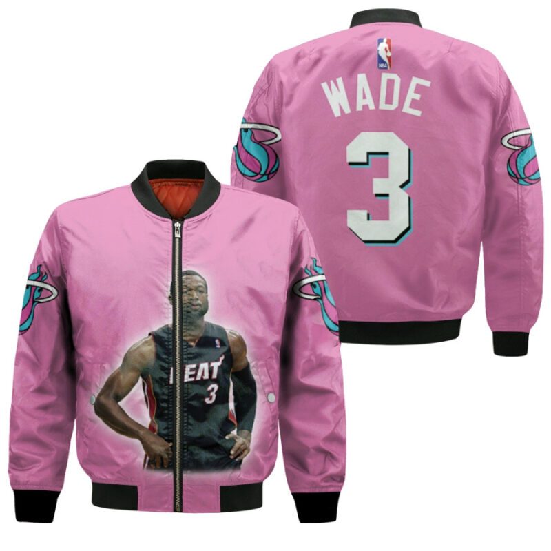 Miami Heat Dwyane Wade 3 NBA Legendary Captain Basketball Pink Gift For Heat Fans Bomber Jacket BJ00461