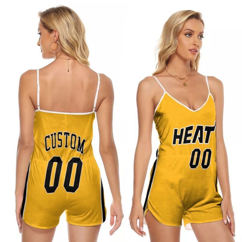 Miami Heat NBA Basketball Team Logo Earned Edition Yellow Personalized Gift For Heat Fans V-neck Romper Jumpsuit RJ01091