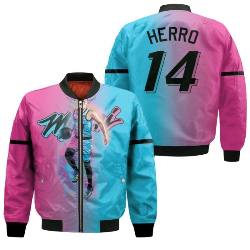 Miami Heat Tyler Herro 14 2020 NBA Basketball Team Blue Pink Gift For Heat Fans Bomber Jacket BJ00030