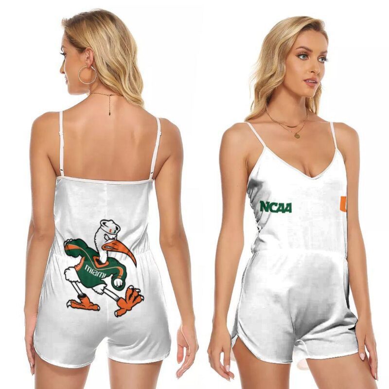 Miami Hurricanes Ncaa Classic White With Mascot Logo Gift For Miami Hurricanes Fans V-neck Romper Jumpsuit RJ01572