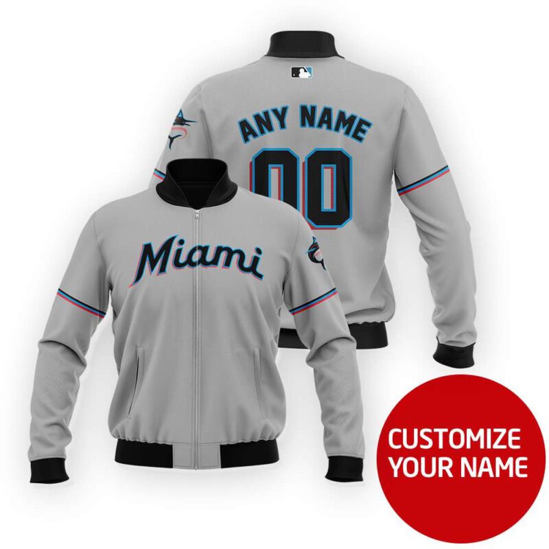 Miami Marlins #00 Personalized Slate Grey Jersey Style Gift With Custom Number Name For Marlins Fans Bomber Jacket BJ03949