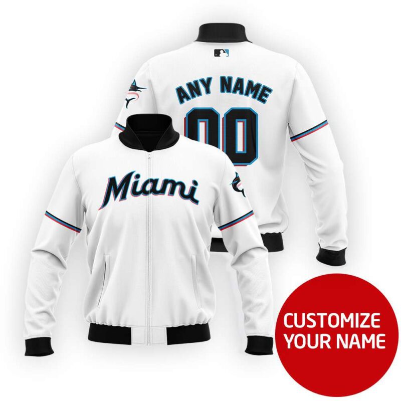 Miami Marlins #00 Personalized White Jersey Style Gift With Custom Number Name For Marlins Fans Bomber Jacket BJ03798