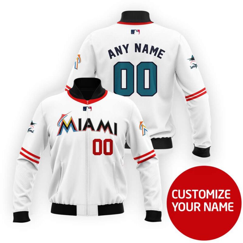 Miami Marlins #00 Personalized White Jersey Style Gift With Custom Number Name For Marlins Fans Bomber Jacket BJ03899