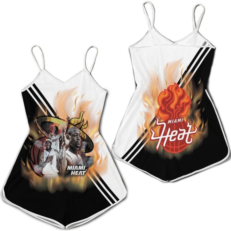 Miami heat big three chris bosh lebron james dwyane wade on fire for fan Romper RJ04663