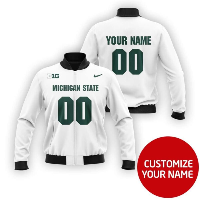 Michigan State Spartans #00 Personalized White Jersey Style Gift With Custom Number Name For Michigan State Fans Bomber Jacket BJ03832