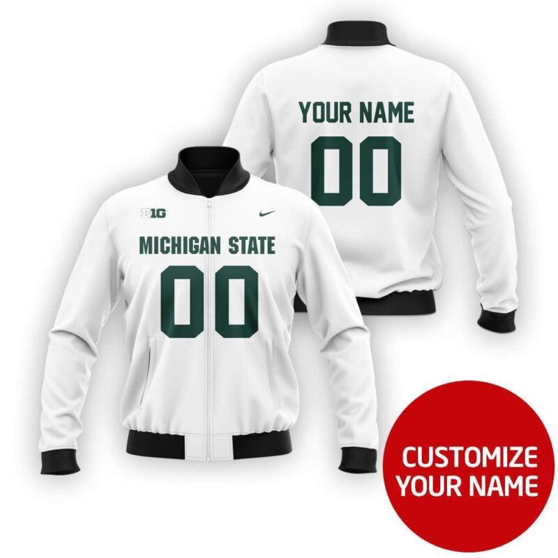 Michigan State Spartans #00 Personalized White Style Gift With Custom Number Name For Spartans Fans Bomber Jacket BJ00033