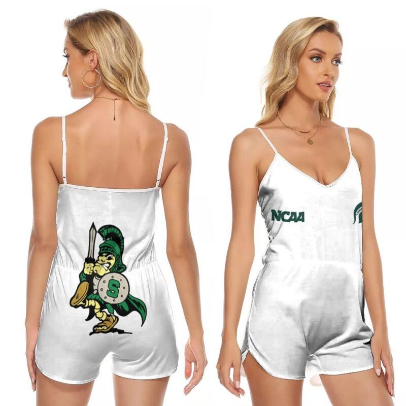 Michigan State Spartans Ncaa Classic White With Mascot Logo Gift For Michigan State Spartans Fans V-neck Romper Jumpsuit RJ01136