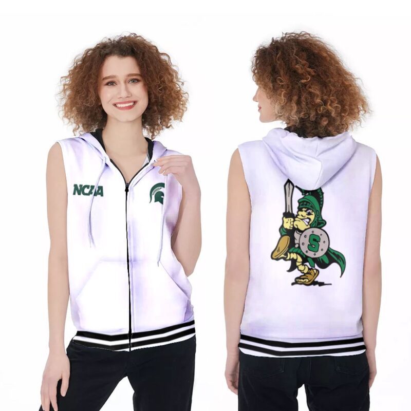 Michigan State Spartans Ncaa Classic White With Mascot Logo Gift For Michigan State Spartans Fans Zip Sleeveless Hoodie ZSH0989