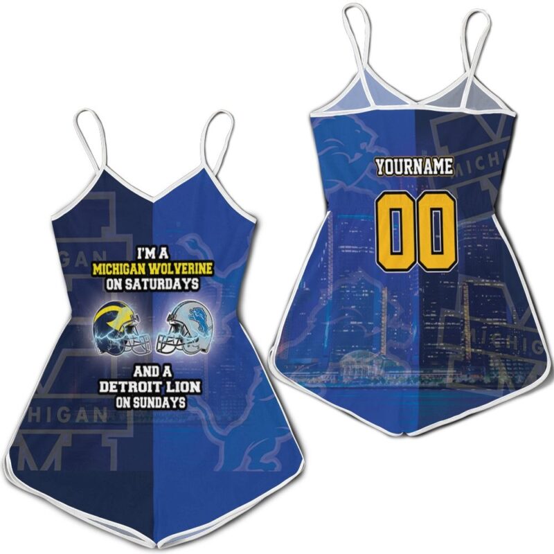 Michigan Wolverine On Saturdays And Detroit Lion On Sundays Fan 3d Personalized Romper RJ02609