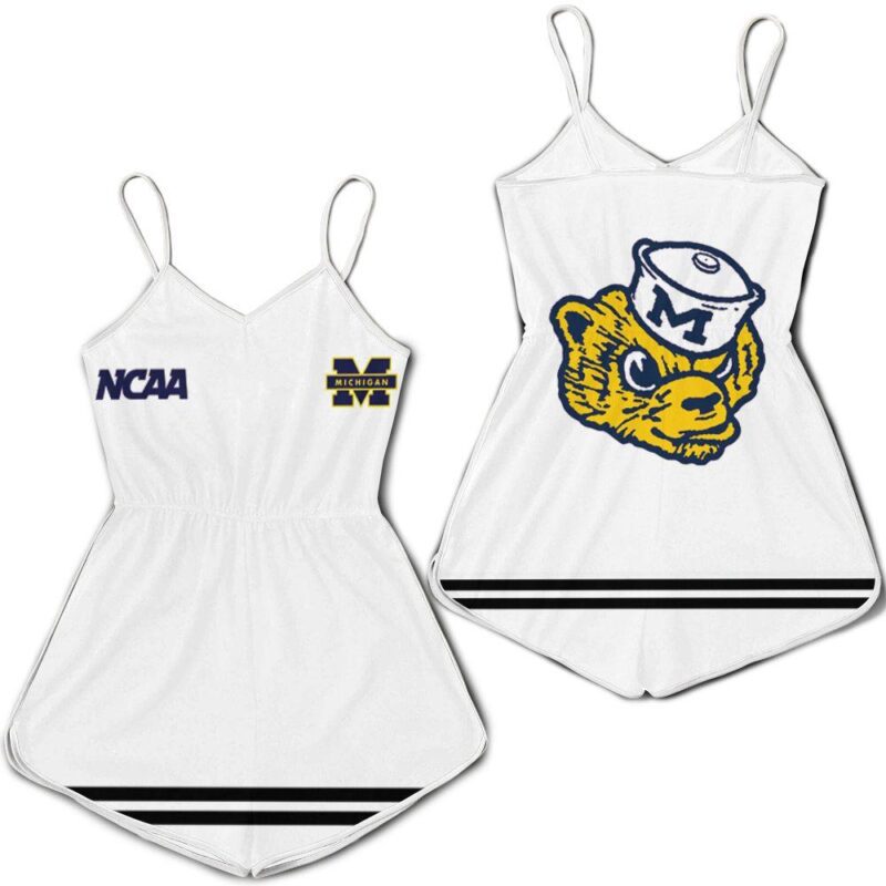 Michigan Wolverines Ncaa Classic White With Mascot Logo Gift For Michigan Wolverines Fans Romper Jumpsuit RJ05527