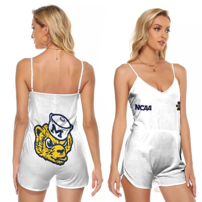 Michigan Wolverines Ncaa Classic White With Mascot Logo Gift For Michigan Wolverines Fans V-neck Romper Jumpsuit RJ01486