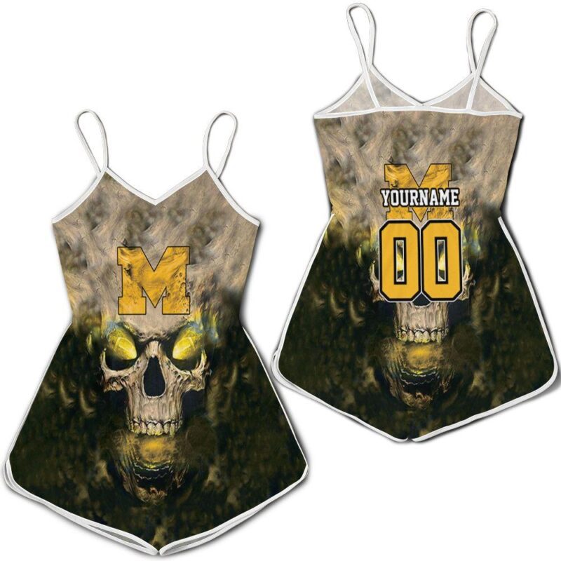 Michigan Wolverines Skull Michigan Wolverines 3ds Romper RJ02337