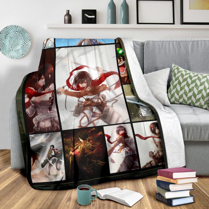 Mikasa Ackerman Attack On Titan Fleece Blanket Anime Home Decor Custom For Fans 2
