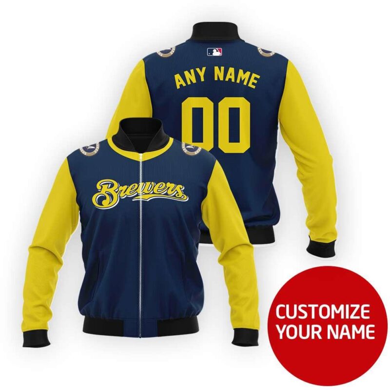 Milwaukee Brewers #00 Personalized Navy Blue Jersey Style Gift With Custom Number Name For Brewers Fans Bomber Jacket BJ03713