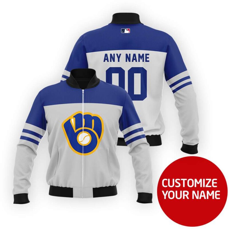 Milwaukee Brewers #00 Personalized Royal Blue Jersey Style Gift With Custom Number Name For Brewers Fans Bomber Jacket BJ03638