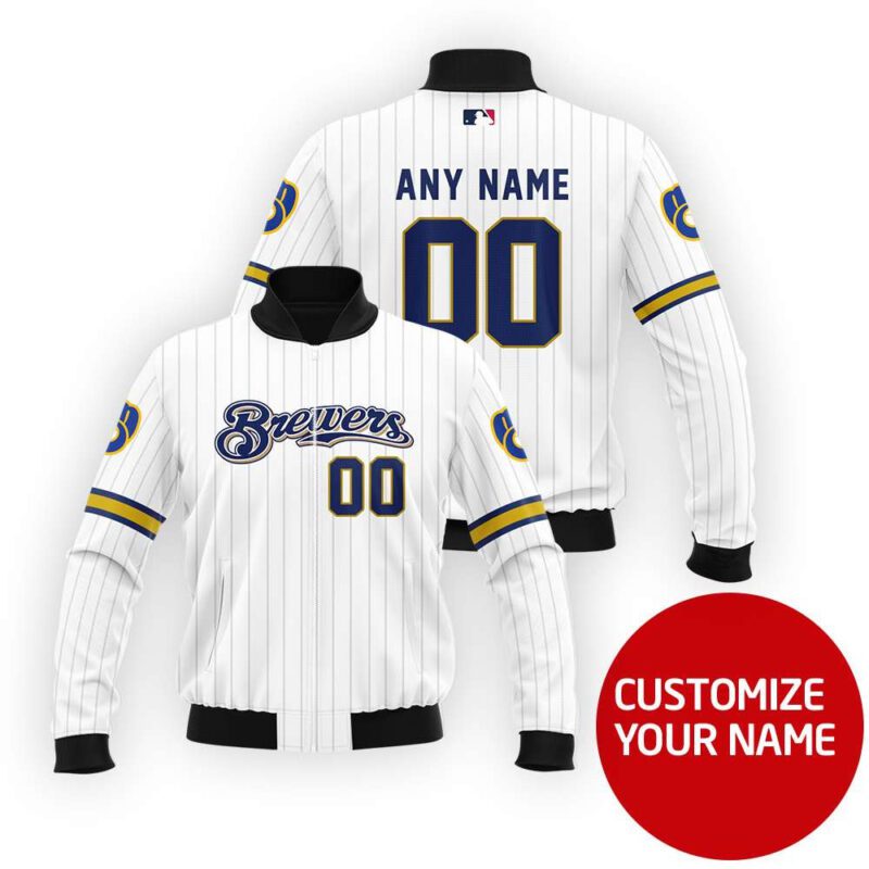 Milwaukee Brewers #00 Personalized White Jersey Style Gift With Custom Number Name For Brewers Fans Bomber Jacket BJ03888