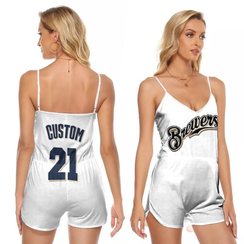 Milwaukee Brewers Travis Shaw 21 Majestic Home Official Cool Base Player Jersey White 2019 Gift For Milwaukee Fan V-neck Romper Jumpsuit RJ00829