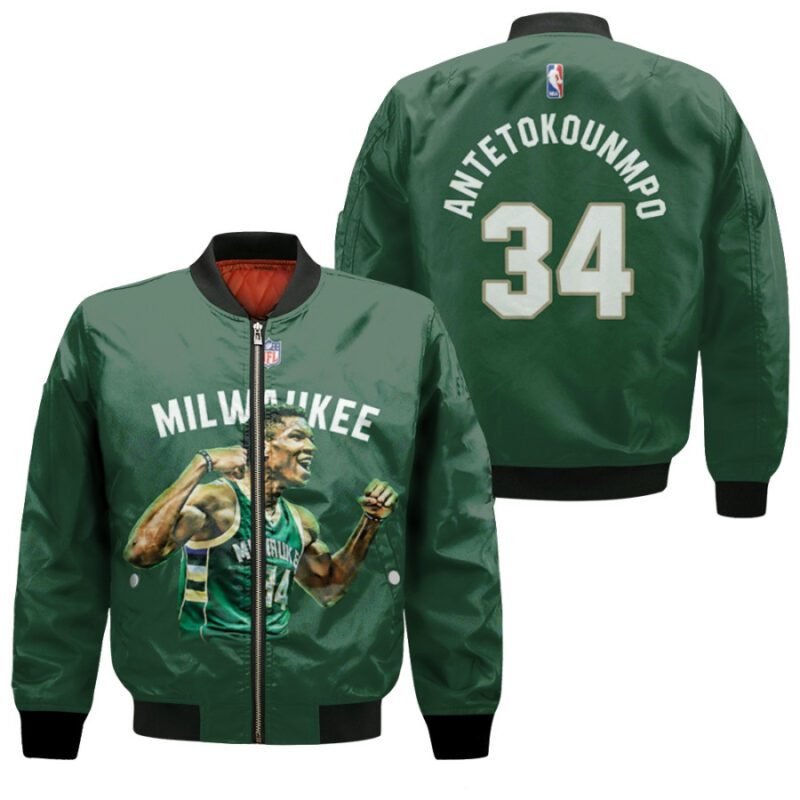 Milwaukee Bucks Giannis Antetokounmpo 2021 NBA Finals Champions Green Icon Edition Gift For Bucks Fans Bomber Jacket BJ00006