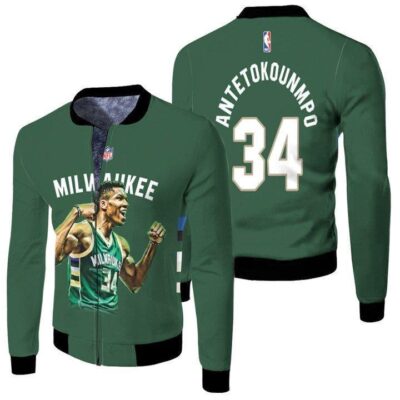 Milwaukee Bucks Giannis Antetokounmpo 2021 NBA Finals Champions Green Icon Edition Gift For Bucks Fans Fleece Bomber Jacket