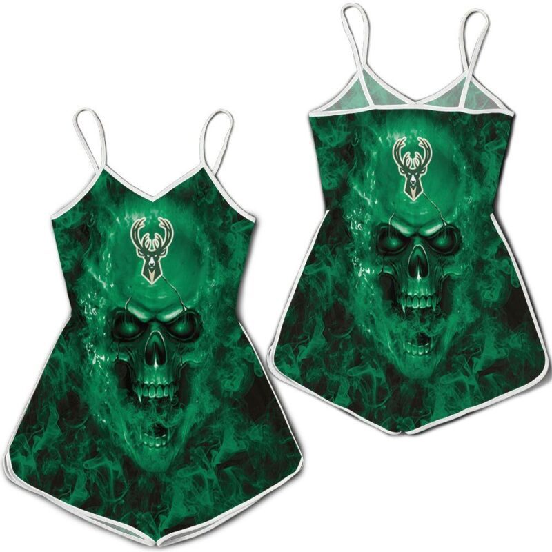 Milwaukee Bucks Nba Fans Skull Romper RJ03400