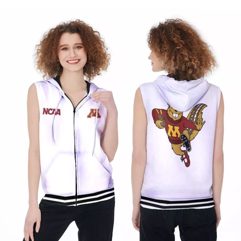 Minnesota Golden Gophers Ncaa Classic White With Mascot Logo Gift For Minnesota Golden Gophers Fans Zip Sleeveless Hoodie ZSH0436