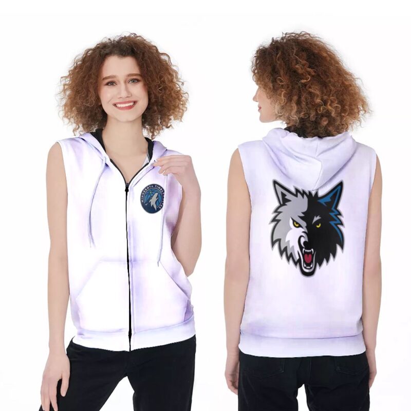 Minnesota Timberwolves Basketball Classic Mascot Logo Gift For Timberwolves Fans White Zip Sleeveless Hoodie ZSH1794