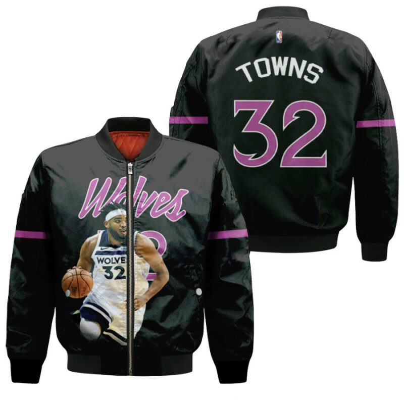 Minnesota Timberwolves Karl-Anthony Towns 32 NBA Team City Edition 2019 Purple Jersey Gift for Wolves Fans Bomber Jacket BJ00105