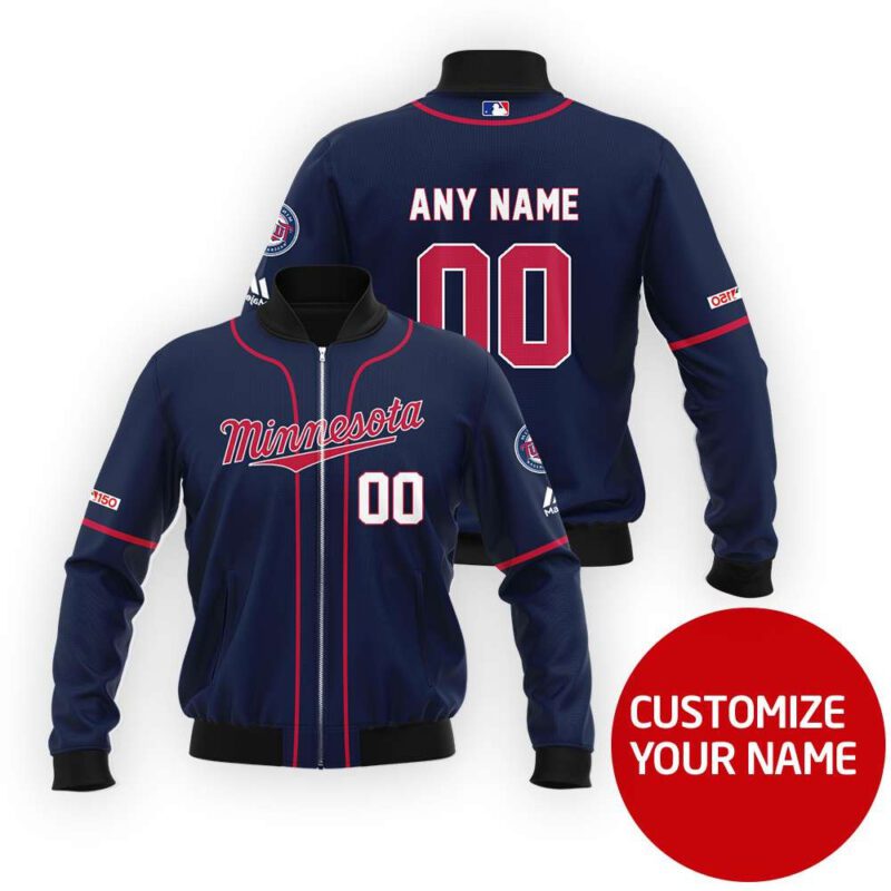 Minnesota Twins #00 Personalized Navy Blue Jersey Style Gift With Custom Number Name For Twins Fans Bomber Jacket BJ00041