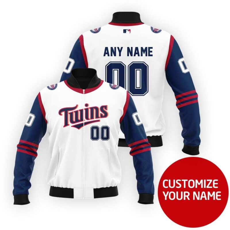 Minnesota Twins Mlb Baseball Team Personalized Number Name White Jersey Style Gift For Twins And Baseball Fans Bomber Jacket BJ03754