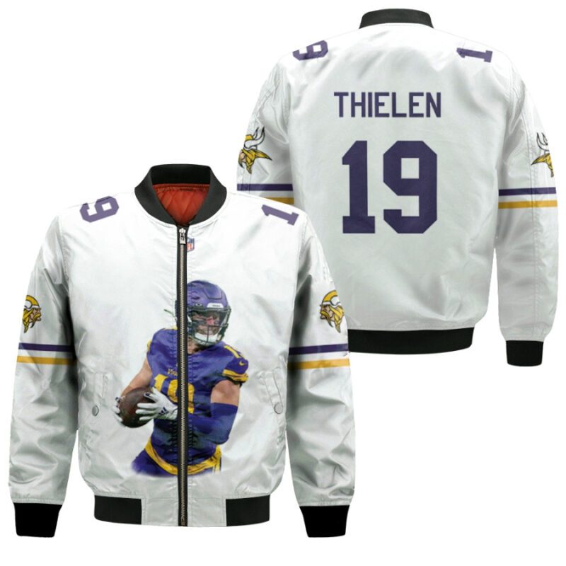 Minnesota Vikings Adam Thielen 19 NFL Legendary Captain White Gift For Vikings Fans Bomber Jacket BJ00493