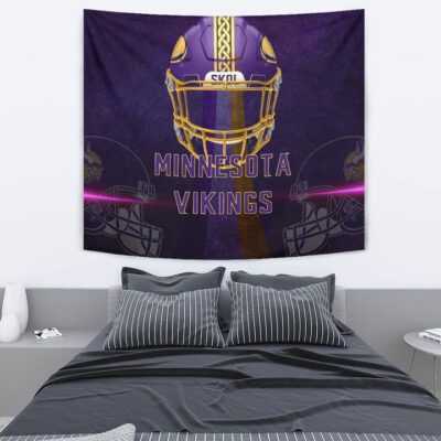 Minnesota Vikings American Football Team Tapestry Cool Purple Helmet Pink Neon Line Tapestry Wall Hanging 2